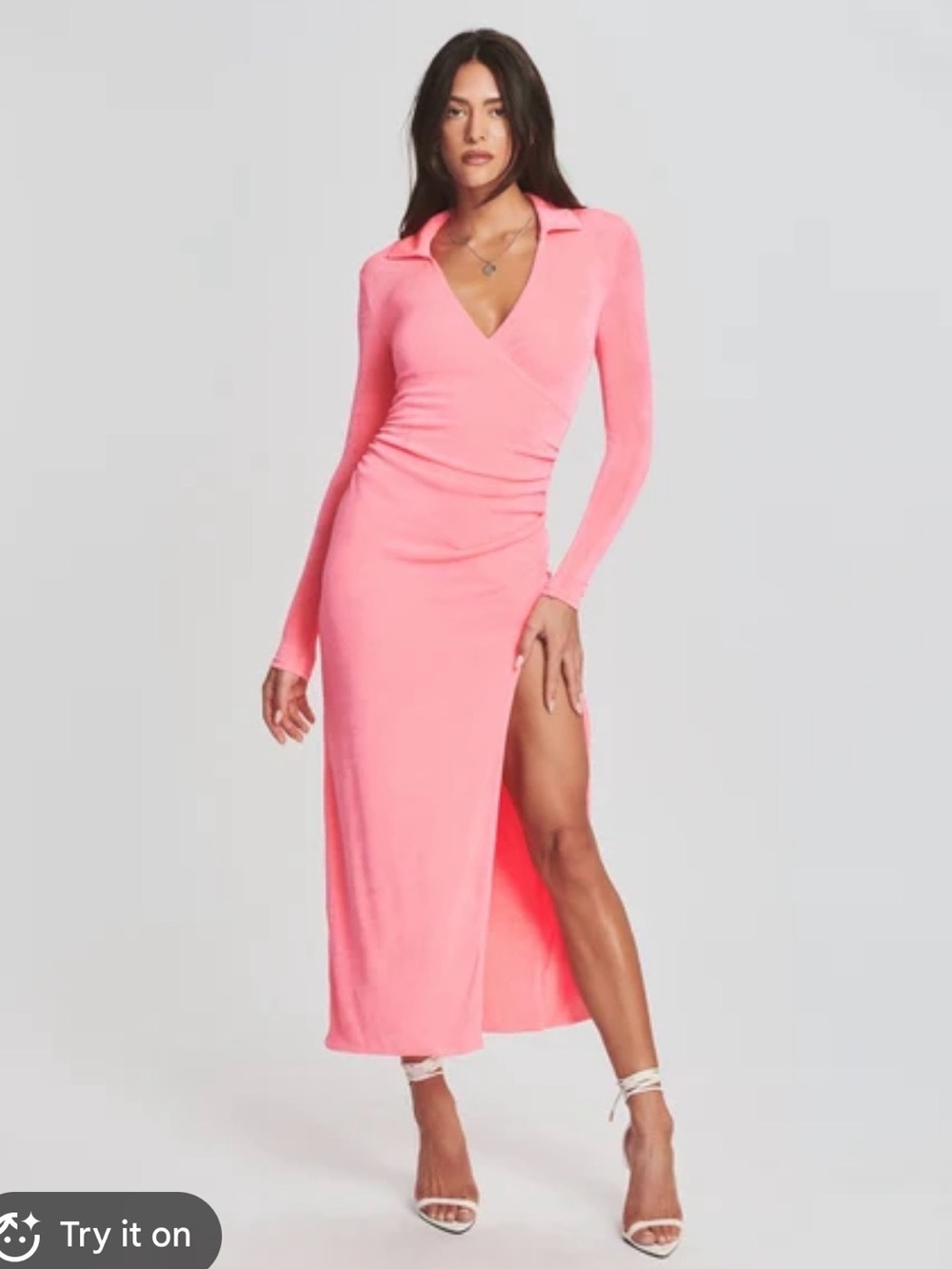 SER.O.YA Pink Long-Sleeve Collared Wrap Maxi Dress